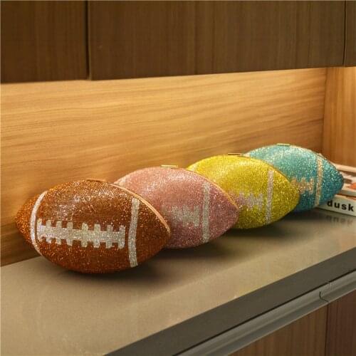 Hot Selling WomanDesigner Bling Diamond Soccer Purse Crystal Football Evening Handbag Pink Rhinestone Clutch Purse