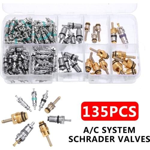 135pcs A/C System Air Conditioning Valves Tool for R12/ R134A HVAC Schrader Valve Tool with Remover Tool Kit