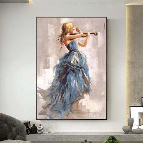 Girl Playing The Violin Canvas Painting Ballerina Girl Posters and Print Modern Wall Art Picture for Living Room Home Decoration