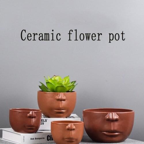 Human Face Ceramic Flower Pot-Ceramics Vase- Ornaments Home Decoration Round Square Ceramic Plant Pot Living Room Wedding Decora