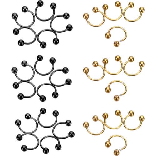 Nose Ring 100pcs 1.2*8*3mm ball surgical Steel circular piercing plated titanium colors piercing horseshoe ring