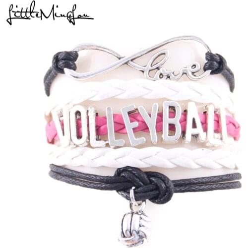 Little Minglou Infinity Love volleyball mom bracelet volleyball charm leather wrap men bracelets & bangles for women jewlery