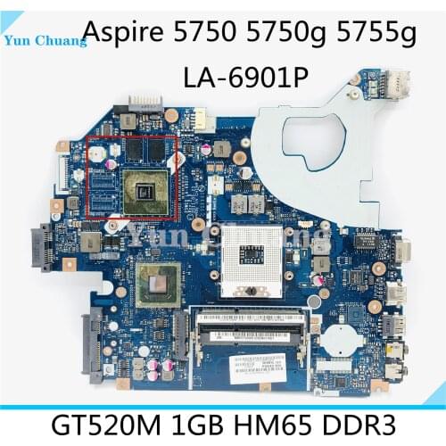 MBRFF02005 For Acer Aspire 5750 5750G Laptop Motherboard P5WE0 LA-6901P HM65 DDR3 With GT520M 1GB original 100% fully tested