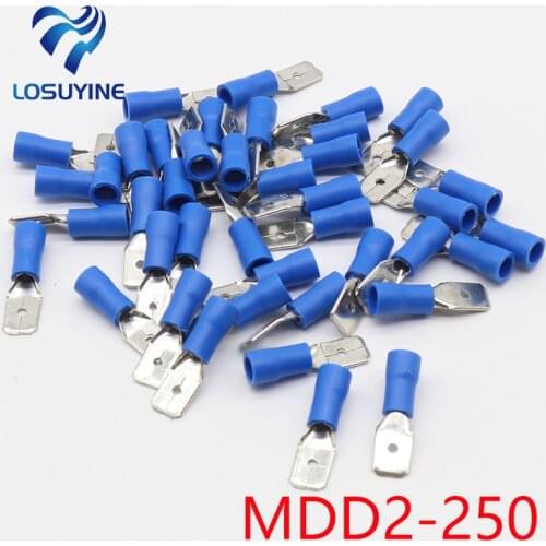 MDD2-250 MDD2.5-250 male Insulated Spade Quick Connector Terminals Crimp Terminal AWG 100PCS/Pack MDD