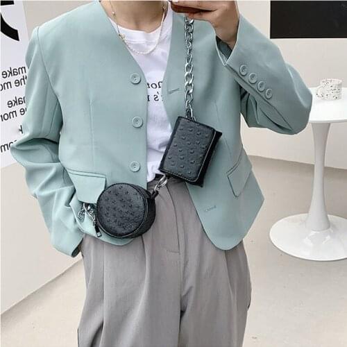 Mini 2 Pcs Set Shoulder Bags 2021 Fashion PU Leather Handbags And Purses Luxury Thick Chains Crossbody Bag Female Clutches Small