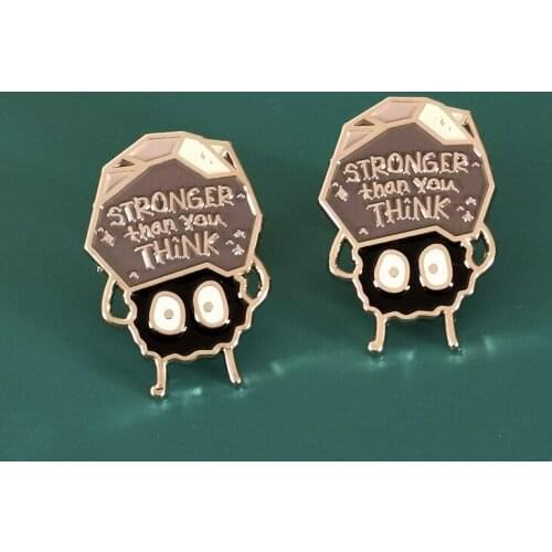 Cartoon Anime Stronger Than You Think Hard Enamel Pins Cute Brooches Lapel Metal Badge Backpack Accessories Jewelry Gifts