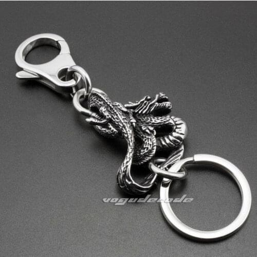 Oriental Fashion Waist Pendant Solid 316L Stainless Steel Cool Mens Biker Dragon Keychain Keyring 3H002KC