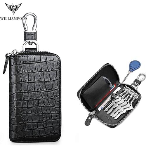 Williampolo Men Car Key Holder Wallets Cow Leather Housekeeper Card Zipper Case Keys Organizer Affordable Money Bag PL186123