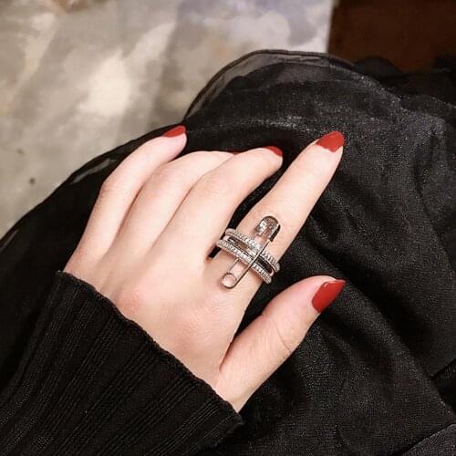 Silver Color Finger Rings Set For Women With Pin Cubic Zircon Ring Pave Setting Angel Mujer Bague Female Party Accessory