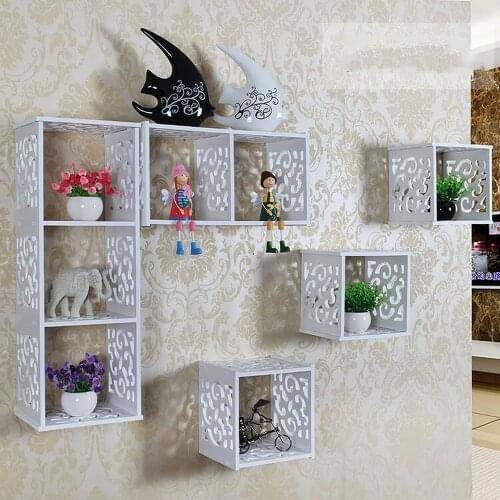 Bedroom living room wall wall shelf wall hanging creative simple lattice decoration router storage rack free punch LM01181500