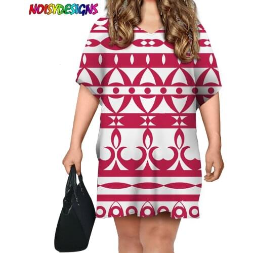 NOISYDESIGNS Vintage Polynesian Tribal Prints Women Elegant Beach Dress Fashion Summer Short Sleeve Pullover Dress Vestido 2021