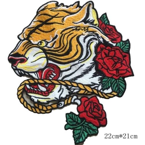 Tiger Rose Patch Embroidered Patches Iron on Patches for Clothes stickers applique fabric applications for clothes sequin 2pcs