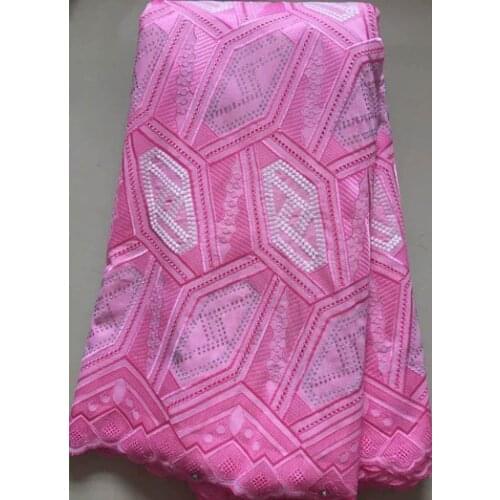 Pink African 100% Cotton Lace Fabric Latest Voile Lace In Switzerland With Stones For Women Dress Party (5yards/pc) YLL3317
