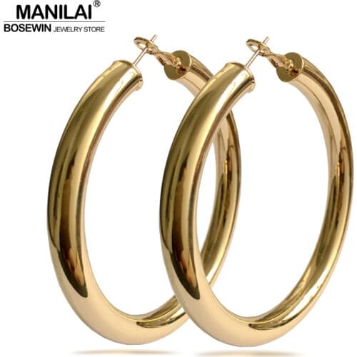 MANILAI Classic 70mm Diameter Wide Copper Big Hoop Earrings Fashion Jewelry Statement Earrings For Women Brincos Punk Round