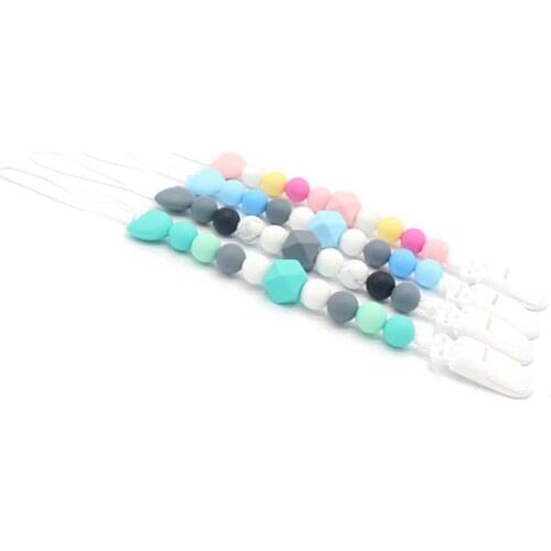 Silicone Plastic Clip For Pacifier Holder For Nipples Infant Baby Teething Leash Strap Cute Silicone Pendant Beads Clip Chain