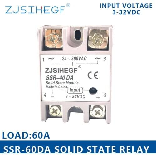 SSR-60DA Solid State Relay 60A Module 3-32V DC Input 24-380V AC Manufacturer 25A SSR With Control Equipment