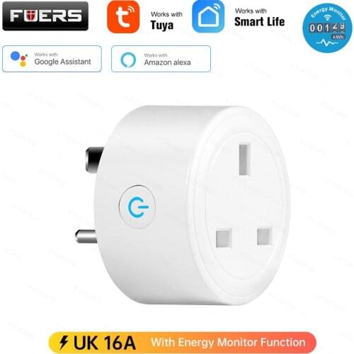 Fuers UK 16A Smart Plug WiFi Socket Power Monitor Timing Function Tuya SmartLife APP Control Works With Alexa Google Assistant