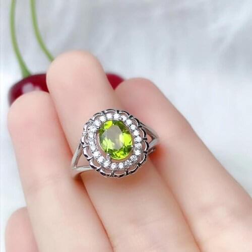 Restoring Luxurious Sun flower round Natural green peridot Ring Natural olivine ring S925 silver women girl party gift Jewelry
