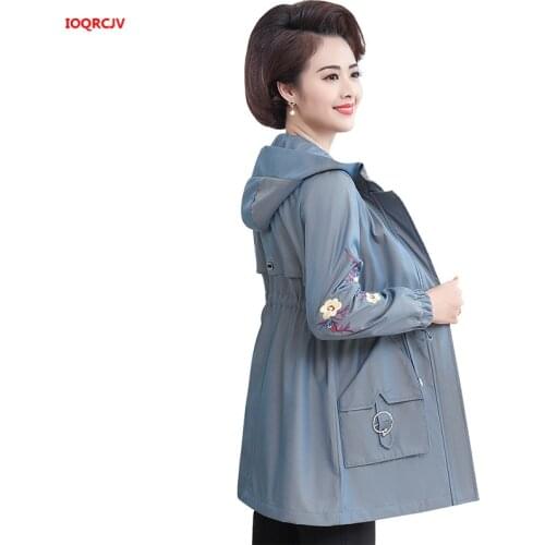 2020 New Spring Autumn Plus Size Loose Womens Clothing Embroidery Hooded Jacket Casual Long Windbreaker Coat Female 5XL W28