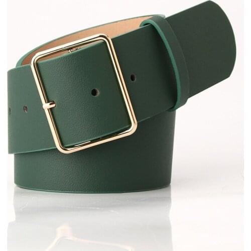 Army Green Women Belt Ladies Waist Belt For Trousers Casual Buckle Pu Leather Wide Belt Women Accessories 104cm