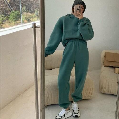 2021 Spring Women Hoodies Sweatshirt Tracksuit Fleece Cotton 2 Pieces Sets Pants Suits