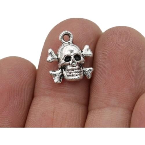 10pcs Antique Silver Pirate Skull Charm Pendants for Jewelry Making Bracelet DIY Accessories 15x13mm