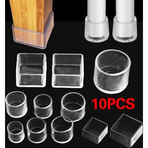 10Pcs Transparent Table And Chair Leg PVC Round And Square Caps Foot Covers Non-slip Furniture Floor Protector Pads Home Decor