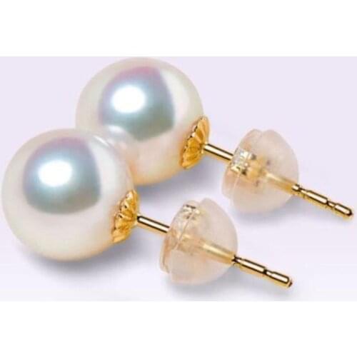 AAA 9-9.5mm White Akoya Pearl Earrings 14K Gold Push-backing Stud Style
