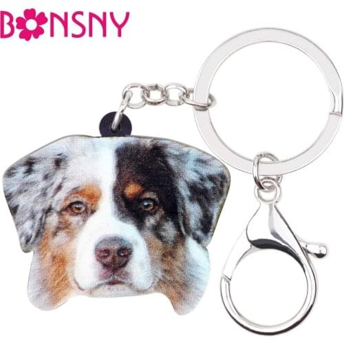 Bonsny Acrylic Novelty Australian Shepherd Dog Key Chains Keychains Ring Animal Jewelry For Women Girls Car Bag Charms Wholesale