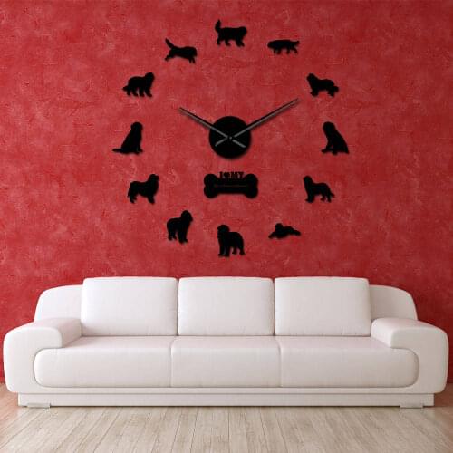 Frameless 3D Mirror Effect DIY Wall Clock Newfoundland Dog Breed Newfie Puppy Acrylic Stickers Clock Veterinarian Hospital Gift