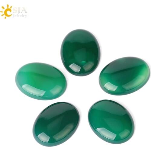 CSJA 23x30mm Green Agates Cabochon Stone Oval Natural Precious Stone for Needlework Rings Pendants Jewelry Making Flat Back G708
