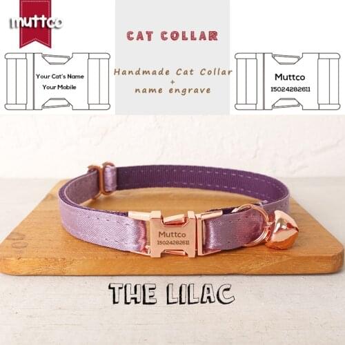 Engraving MUTTCO retail with platinum high quality metal buckle collar for cat THE LILAC design cat collar 2 sizes UCC117M