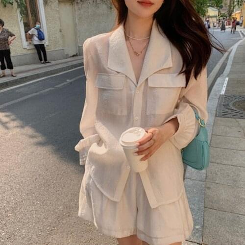 Alien Kitty Summer 2021 Hot Women Suit Vintage Fashion White Wide Legs Leisure Solid Color Slim Gentle Sunscreen Two-Piece Suit