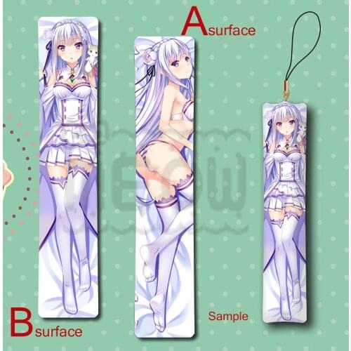 Hot Re:Zero kara Hajimeru Isekai Seikatsu Emilia E.M.T Cute Anime Mini Dakimakura Keychain Pillow Hanging Decoration Phone Strap