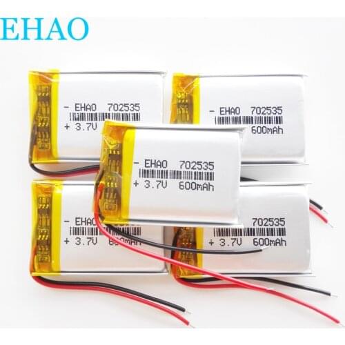 5 pcs EHAO 702535 3.7V 600mAh Lithium Polymer LiPo Rechargeable Battery For Mp3 GPS bluetooth ebooks power bank Camera