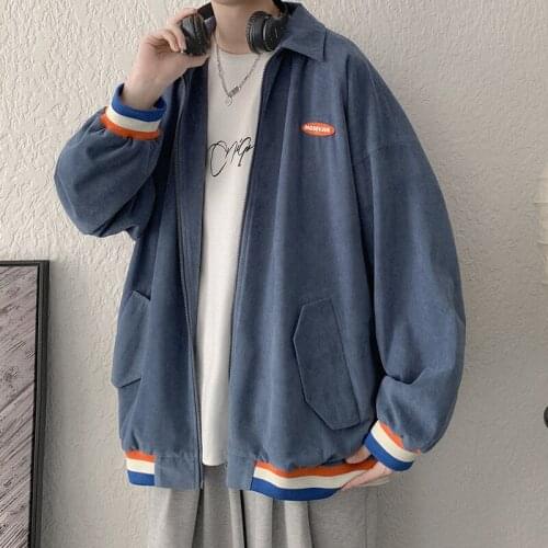 Harajuku Coats 2021 Winter Autumn Men Turn-down Collar Jackets Hip Hop Long Sleeve Stripe Zipper Bomber Windbreaker Outerwear