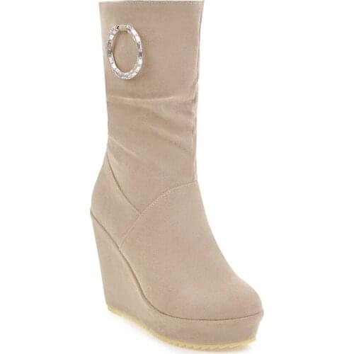 The wind for womens shoes in the winter of 2018 new high-heeled wedge waterproof boots of Taiwan 32-43, 181109