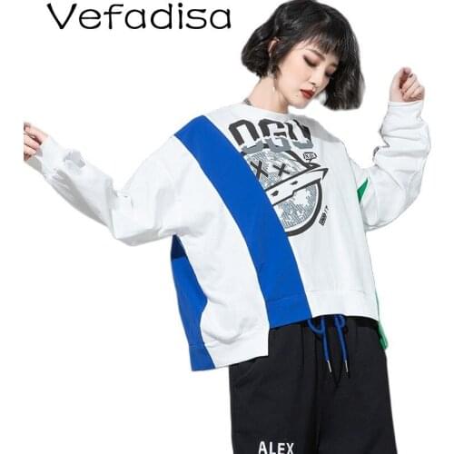Vefadisa 2021 Spring And Autumn New Women Clothing Printing Stitching Long-sleeved Sweatshirt Loose Plus Size Sweatshirt TT120