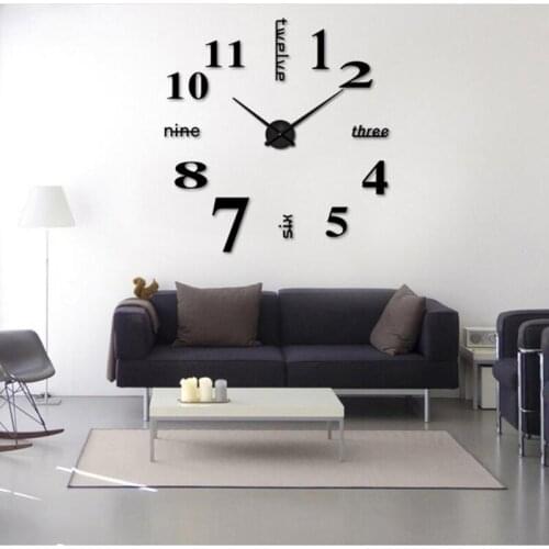 New Clock Watch Wall Clocks Horloge 3D DIY Acrylic Mirror Stickers Home Decoration Living Room Quartz Needle Free Shipping