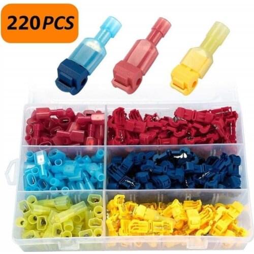 220pc Electrical Wire Cable Crimp Terminals Insulated Quick Splice Scotch Lock Red Blue Yellow Connectors