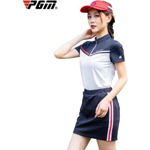 PGM 2020 Summer New Arrival Fashion Women Quick Dry Golf Sportswear Korean Fabric Zipper Collar Short-sleeved Golf T-shirt tops