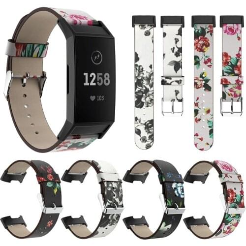 18mm Genuine Retro elegant Leather Printed Strap For Fitbit Charge 3 Watch Bracelet Replacement For Fitbit Charge 3 Watch band