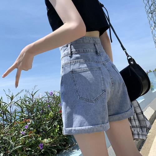 High Waisted Blue Wide Leg Womens Denim Shorts Classic Vintage Casual Female 2021 Summer Ladies Short Jeans for Women Y764