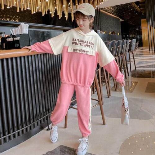 Fashion Style Teenage Kids Clothing Sets Hoodies+Pants 2PCS Tracksuit Patchwork Long Sleeve Pullover Spring Autumn Sport Outfits