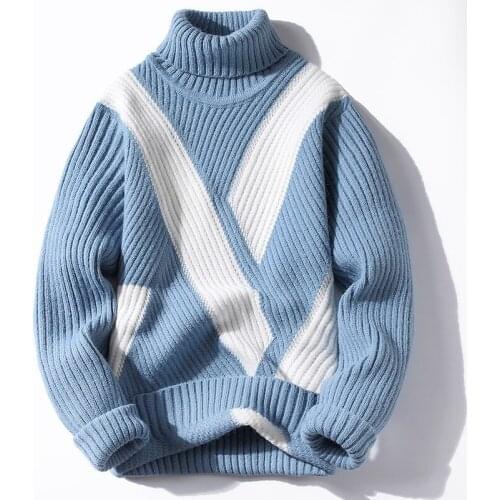 BALDAUREN Autumn/Winter Youth Mens Harajuku Sweater Pullover Pure Color Wild Loose Turtleneck Sweater Fashion Mens Knitwear