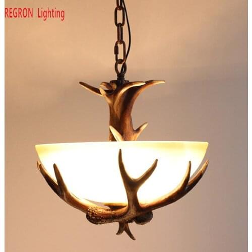 Bar Rustic Antler Pendant Lamp KItchen Retro Led Glass Hanging Lamps For Porch Restaurant Bedroom Vintage Suspension Luminaria