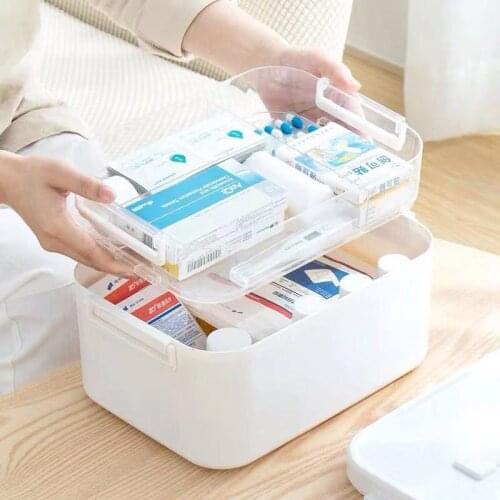 Large-capacity layered medicine cabinet Portable first-aid kit double-layer Waterproof moisture-proof medical storage box