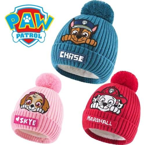 PAW Patrol Knitted Hat Caps Cotton Cute Chase Skye Marshall Print Autumn Winter Warm Hat Ear Protection Christmas New Year Gift