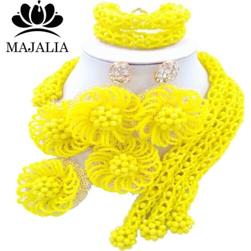 Majalia Fashion african beads jewelry set yellow Nigeria Wedding Crystal necklace Bridal Jewelry sets Free shipping VV-014