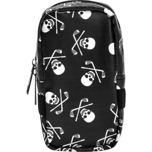 1 Pcs Mini Golf Ball Bag Waterproof Skull Design PU Leather Holder Storage 6 Balls and 6 Tees Golf Waist Pack Zipper Carabiner